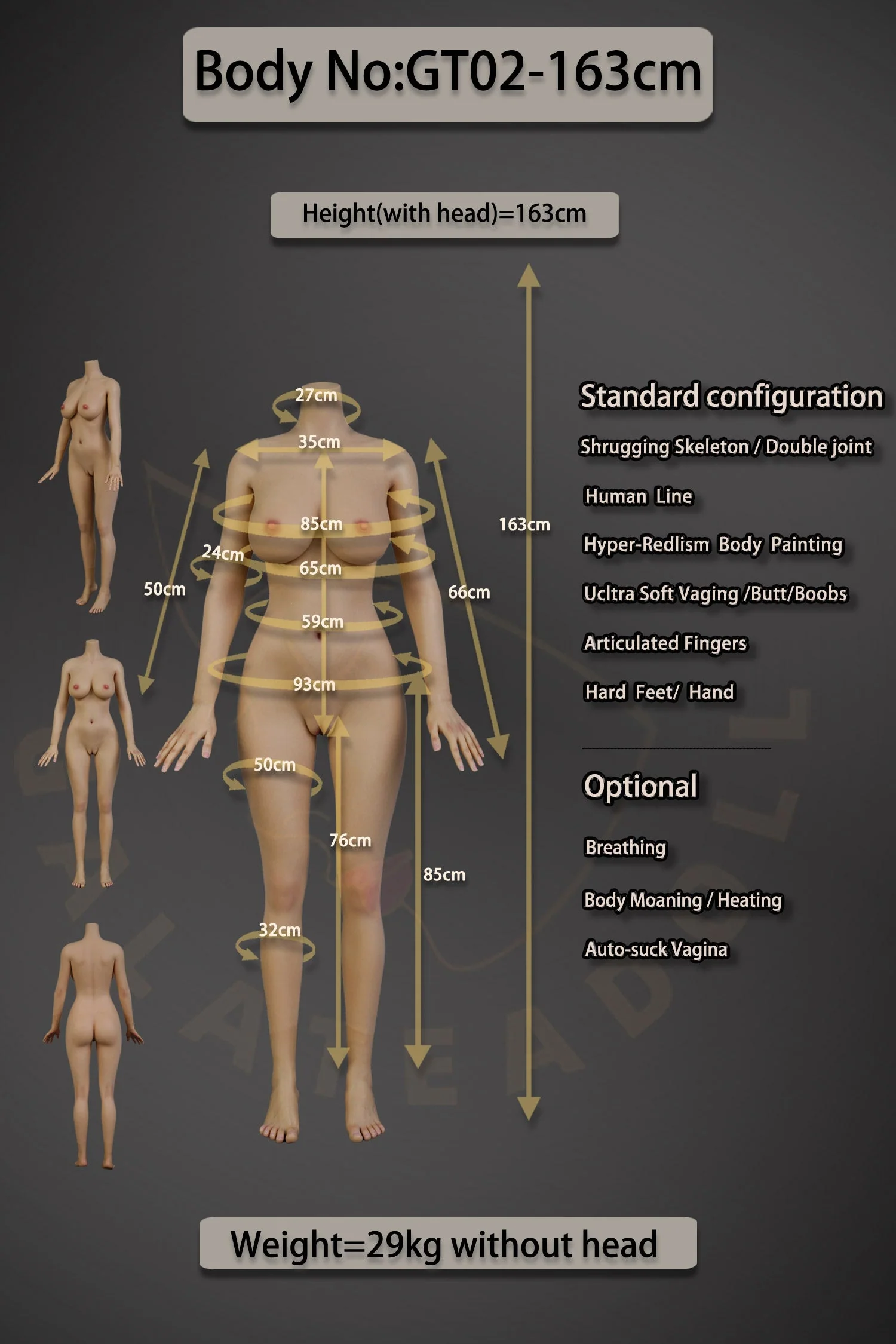 163cm/5ft4 E-cup Real Skin Texture Silicone Sex Doll – JS109 Tan - Image 26