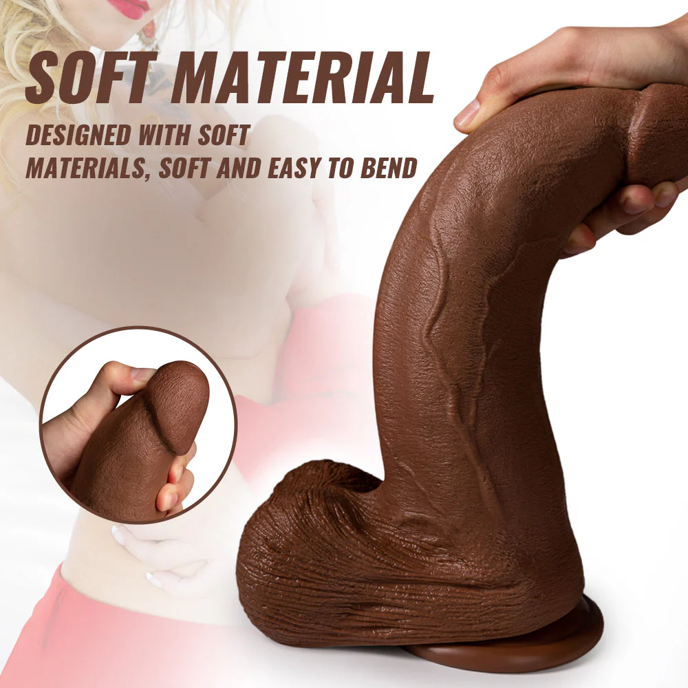 Acmejoy - Silicone Adult Sex Toys Long Brown Dildo with Suction Cup for Hands-Free Play 13.39 in - Image 3