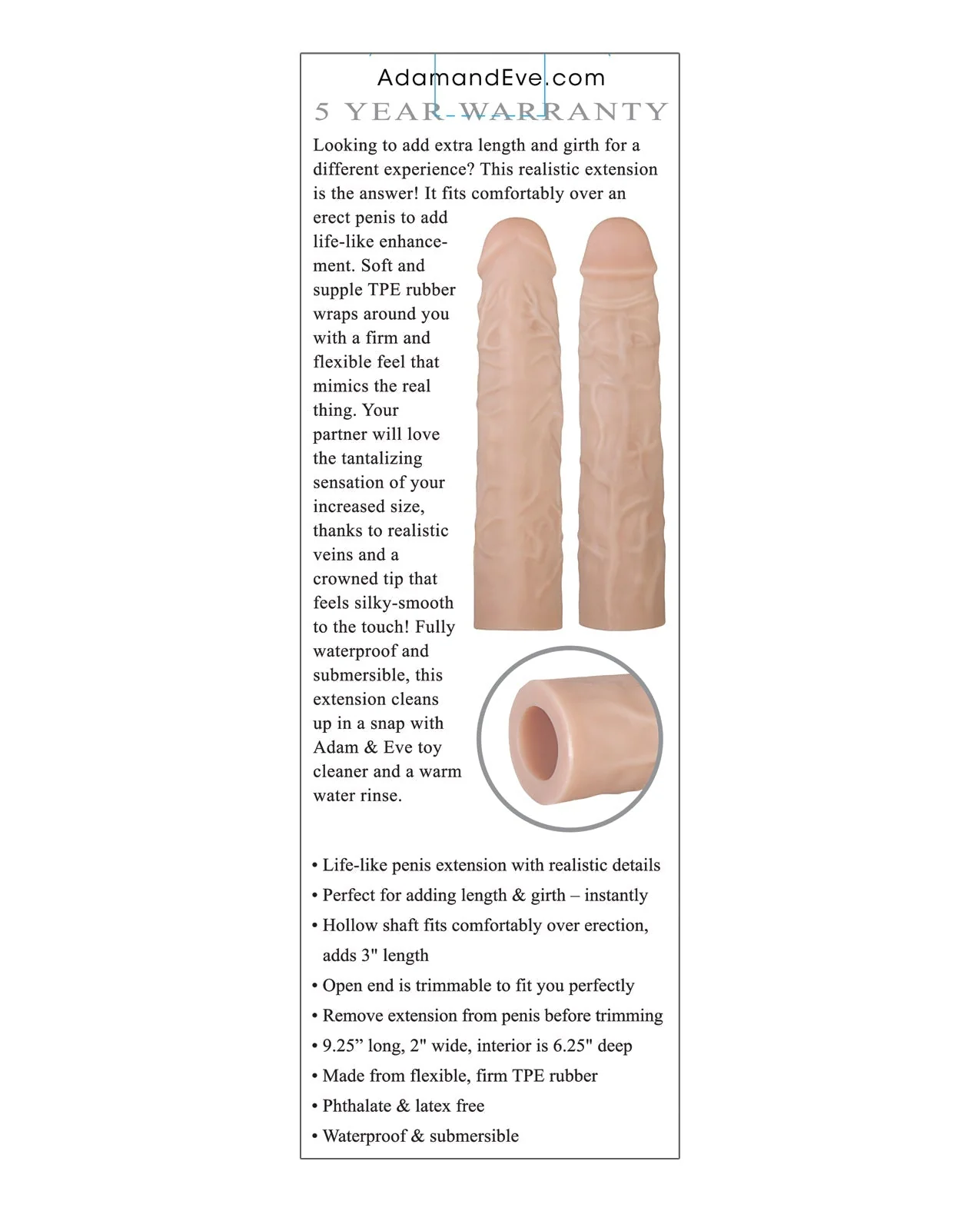 Adam & Eve Adam's 3" Realistic Extension - Flesh - Image 2