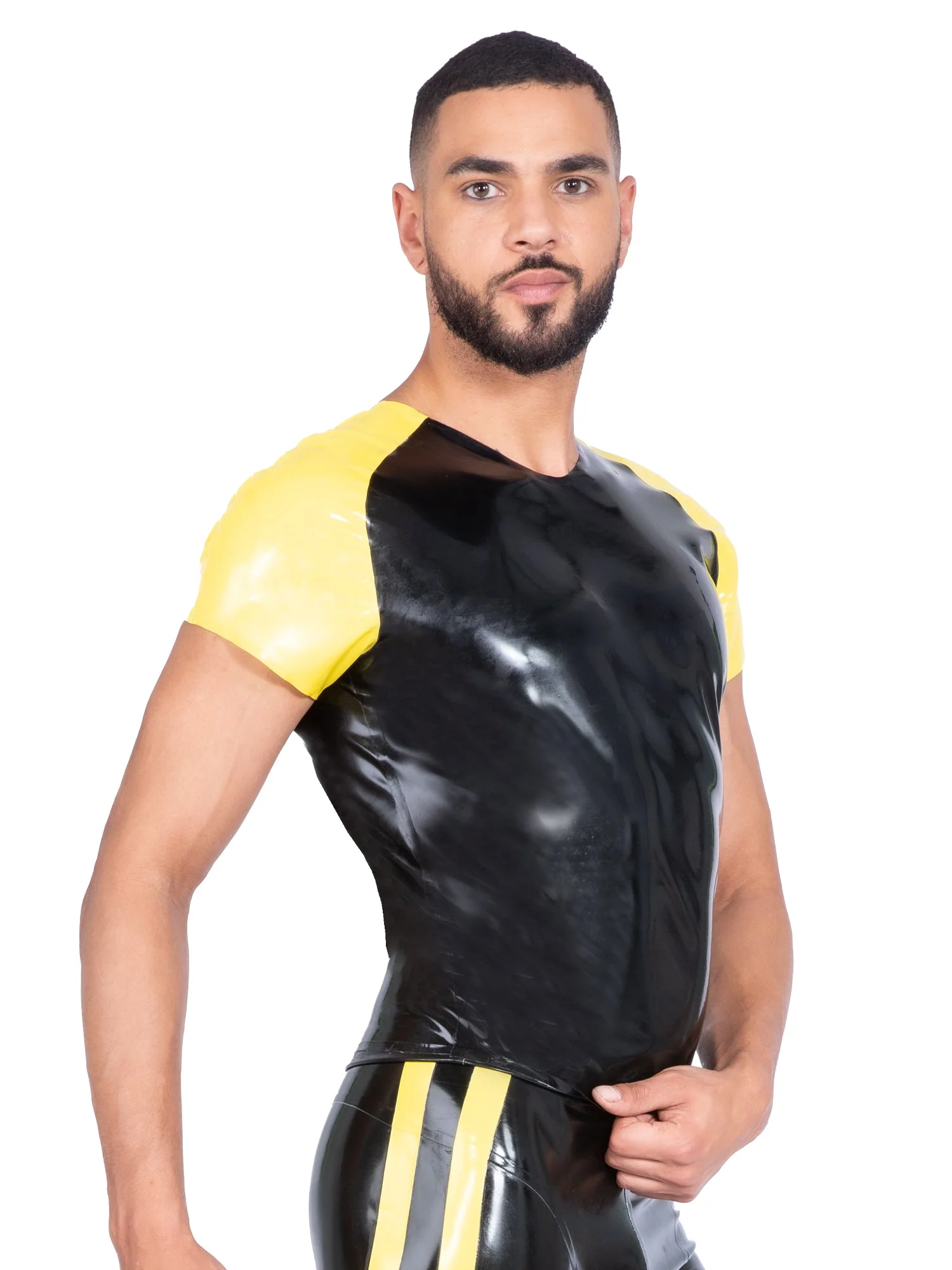 Black & Yellow Crew Neck Latex/Rubber Top - Image 2