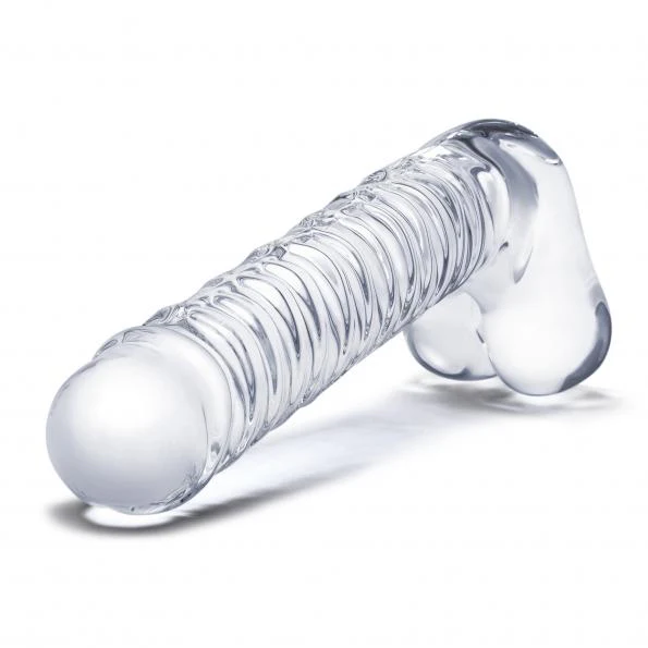 Realistic Ribbed Glass Dildo 8" - Image 4