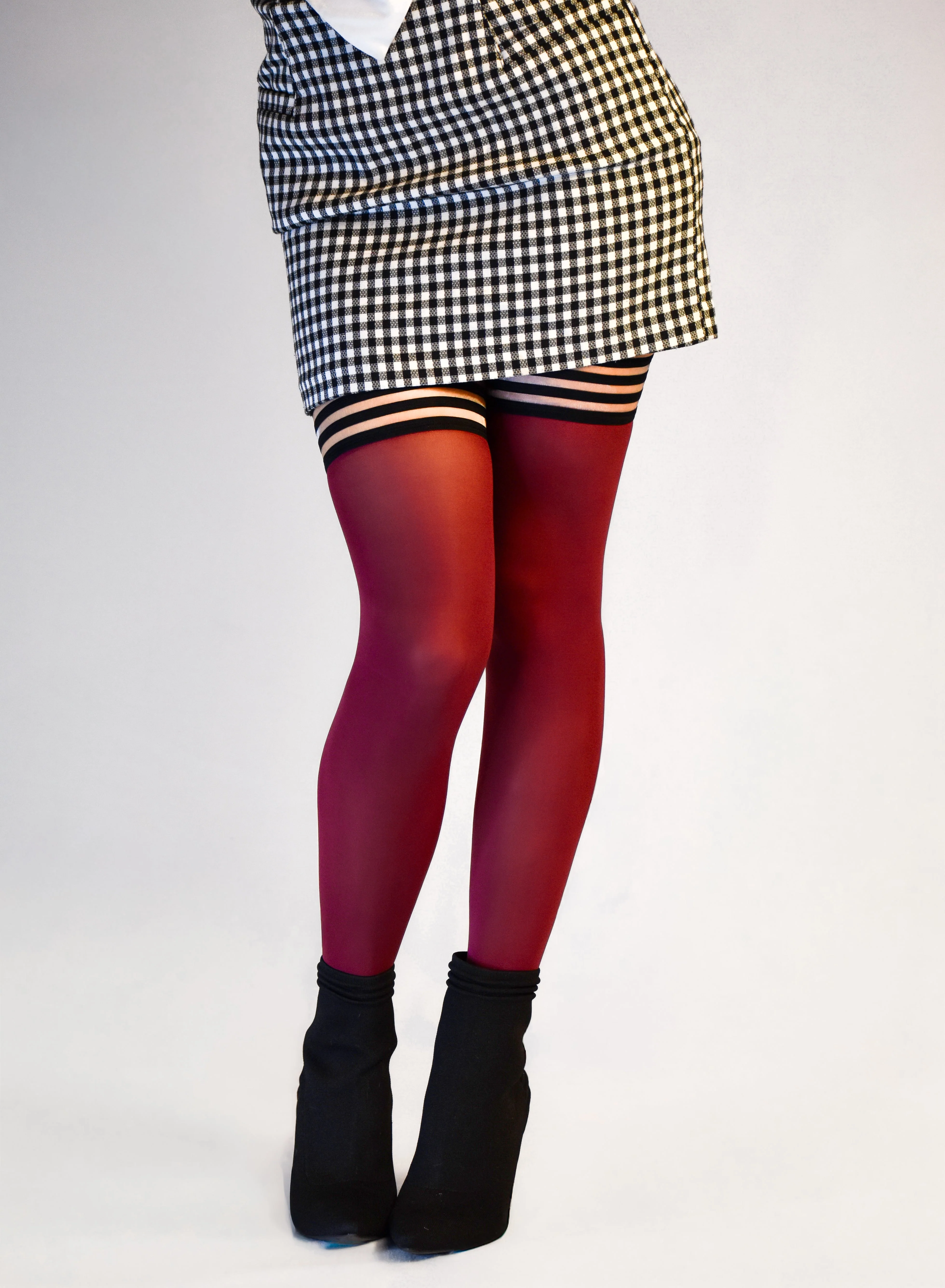 Heather: Cabernet Opaque Thigh Highs. Petite to Plus Size - Image 5