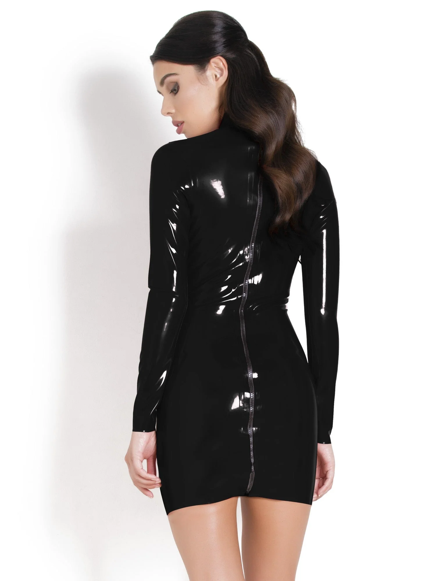 Latex/Rubber High Collared Dress - Image 4