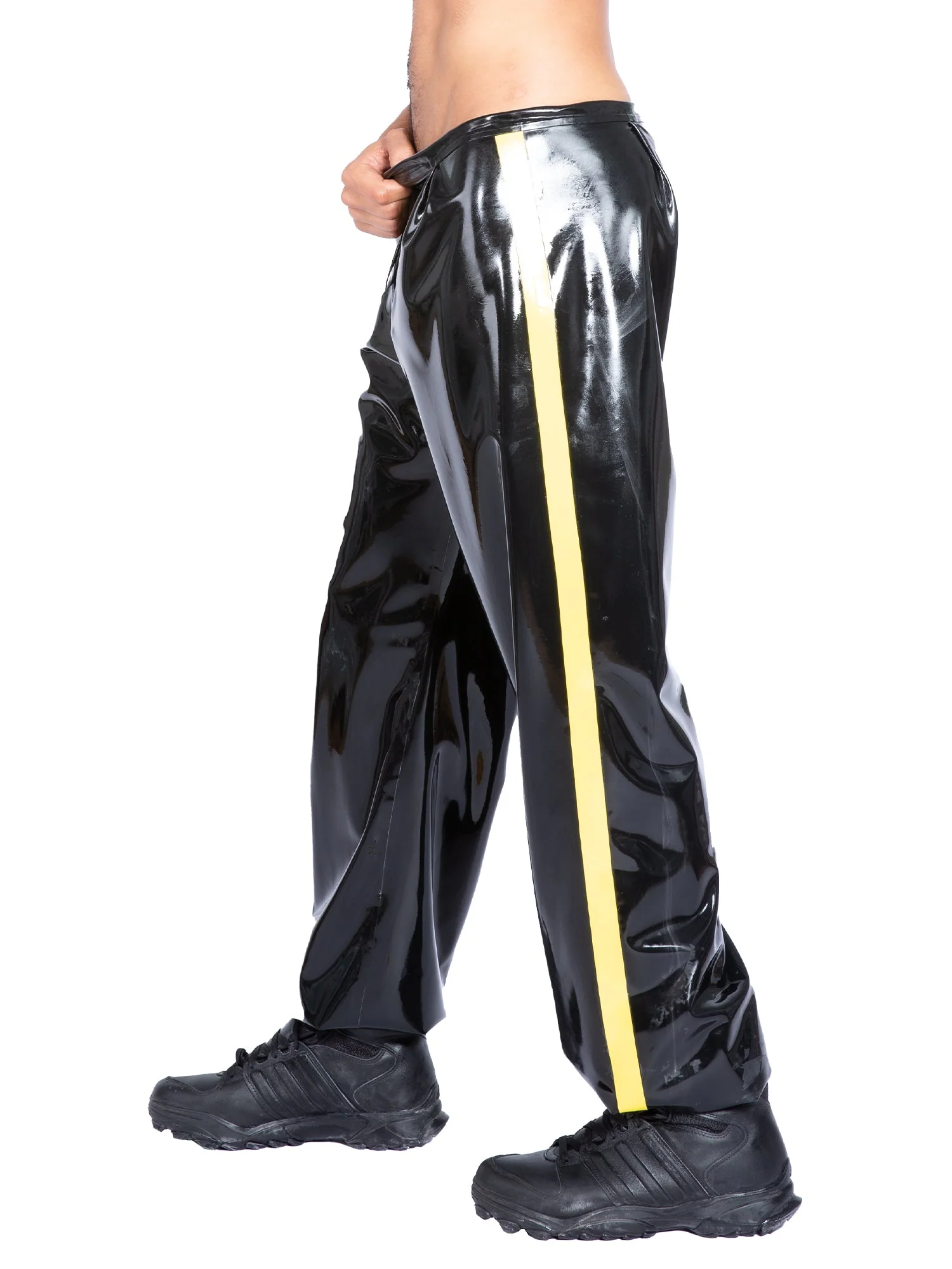 Latex/Rubber Joggers with Yellow Stripes - Image 2