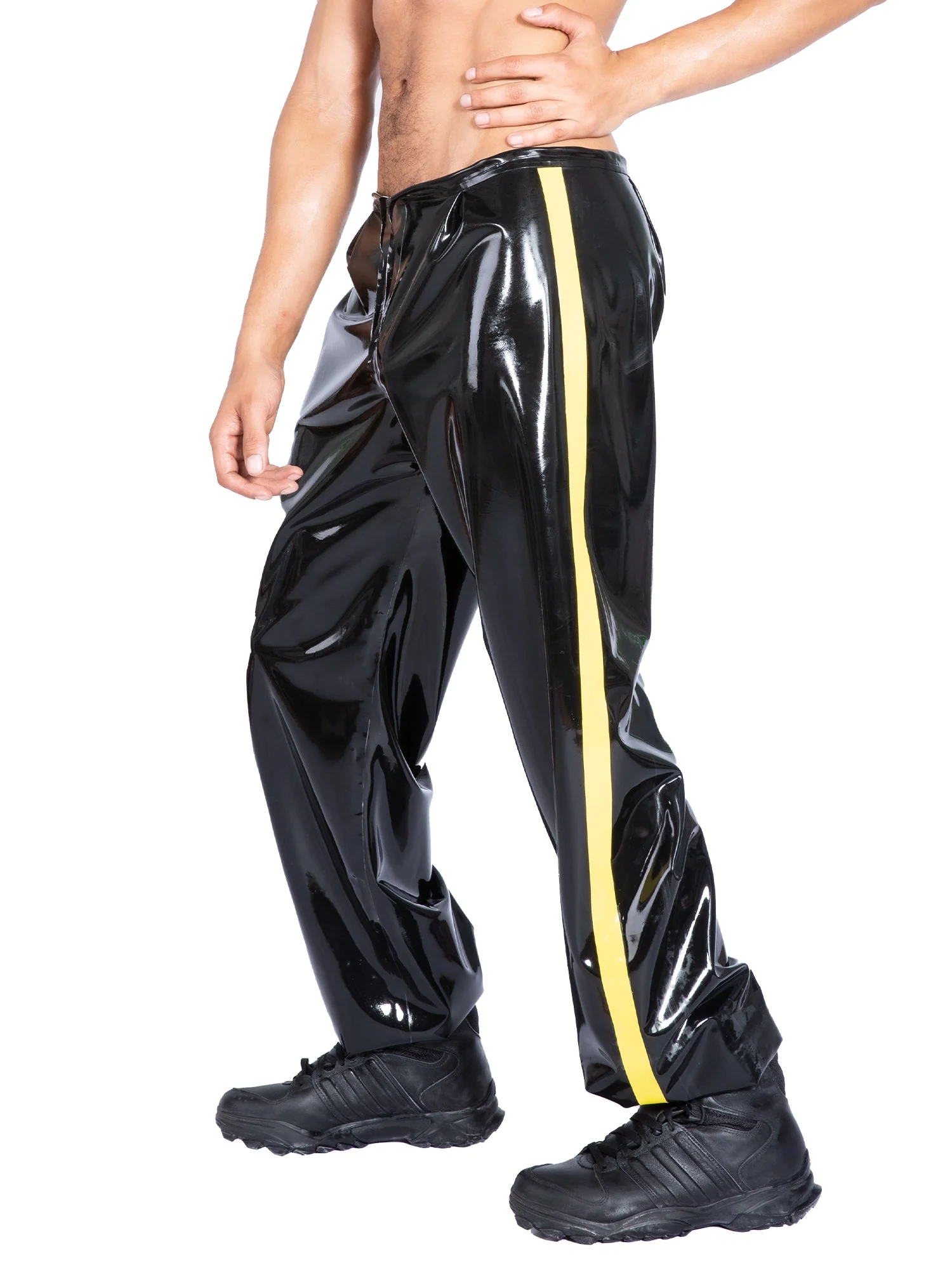 Latex/Rubber Joggers with Yellow Stripes - Image 3