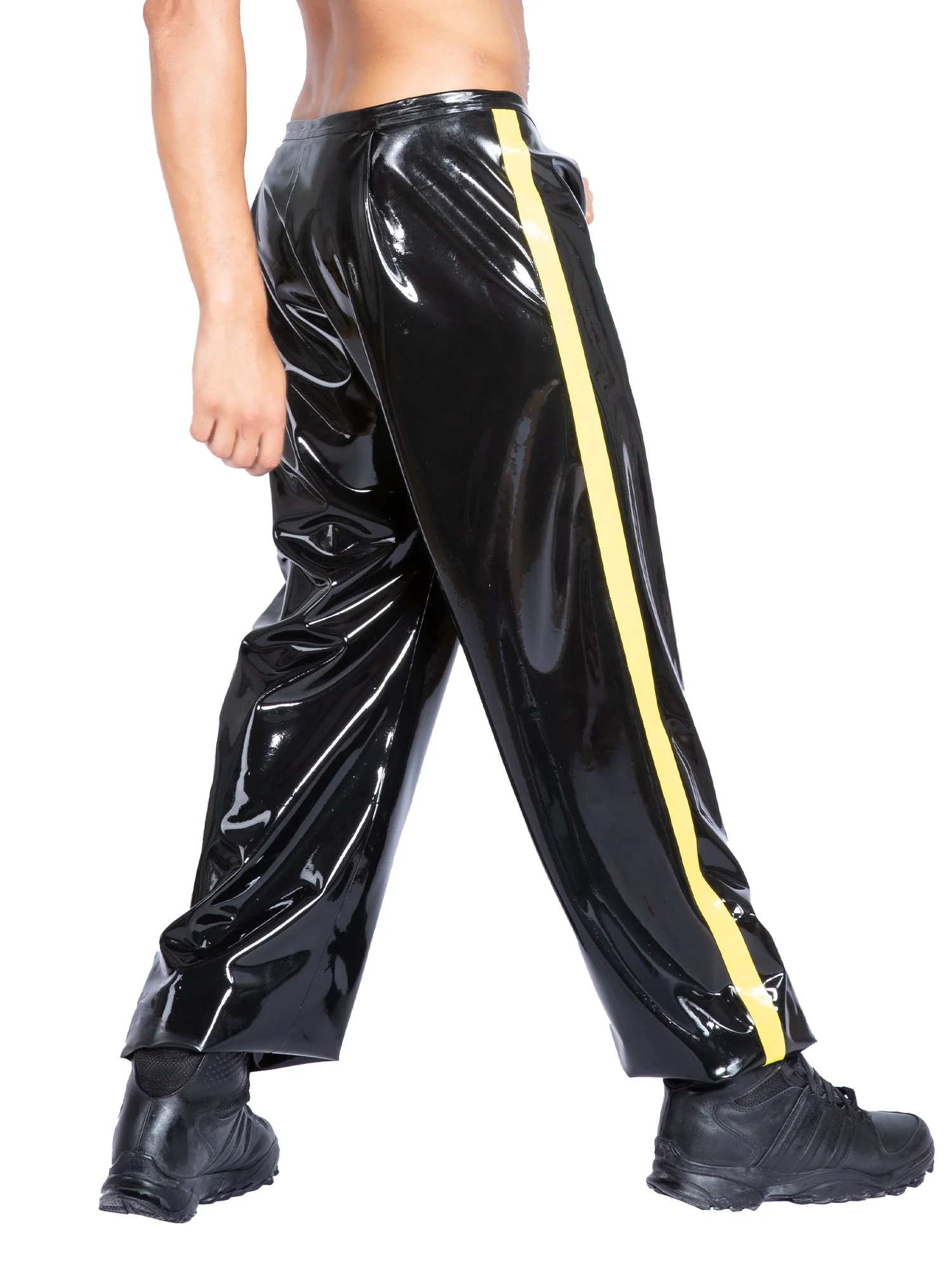 Latex/Rubber Joggers with Yellow Stripes - Image 4