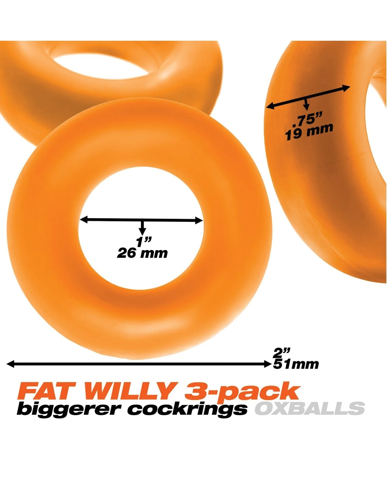 Oxballs Fat Willy 3 Pack Jumbo Cock Rings - Orange - Image 4