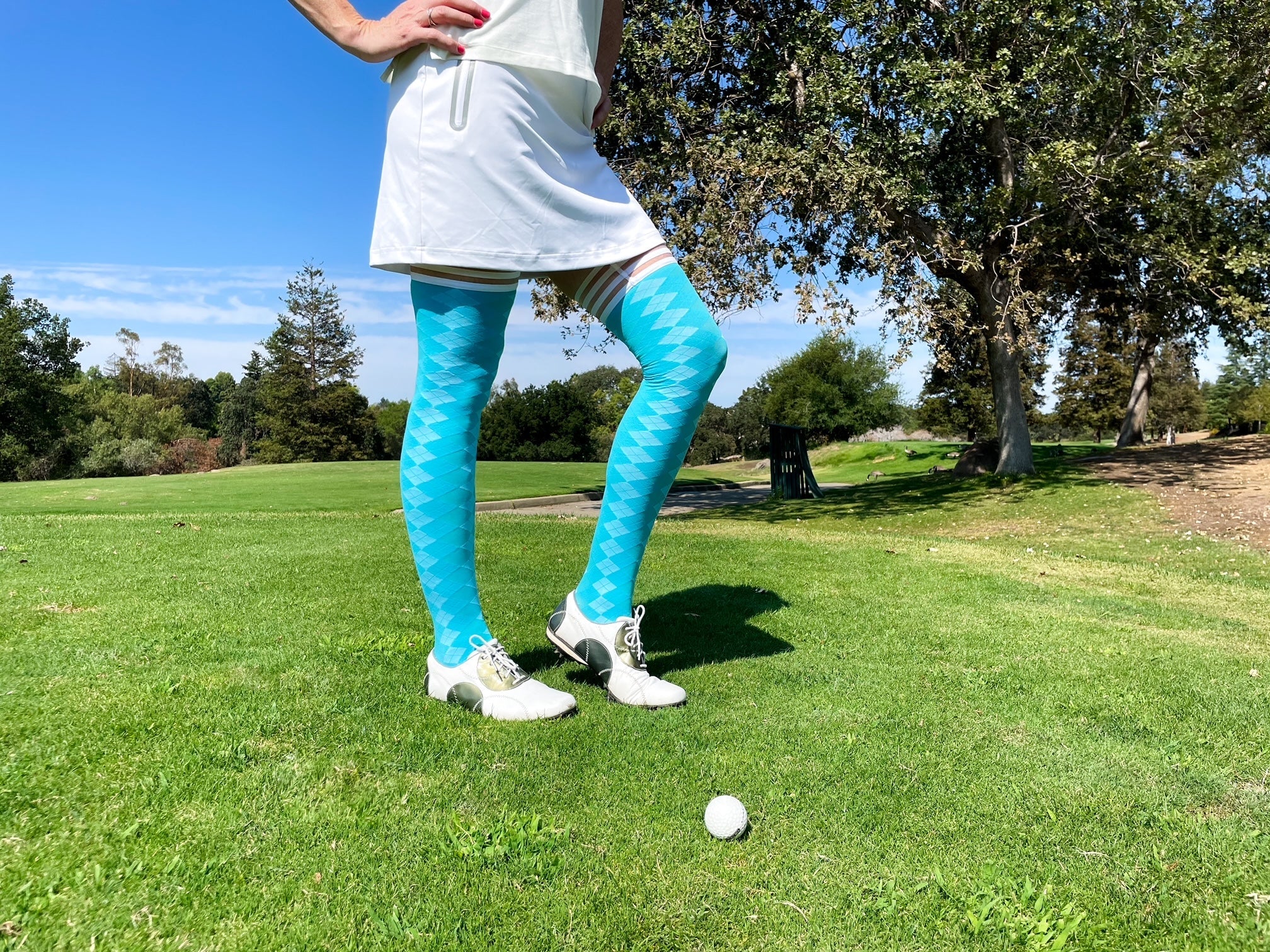 Par 4 - Teal Argyle Thigh Highs. Petite to Plus Size - Image 3