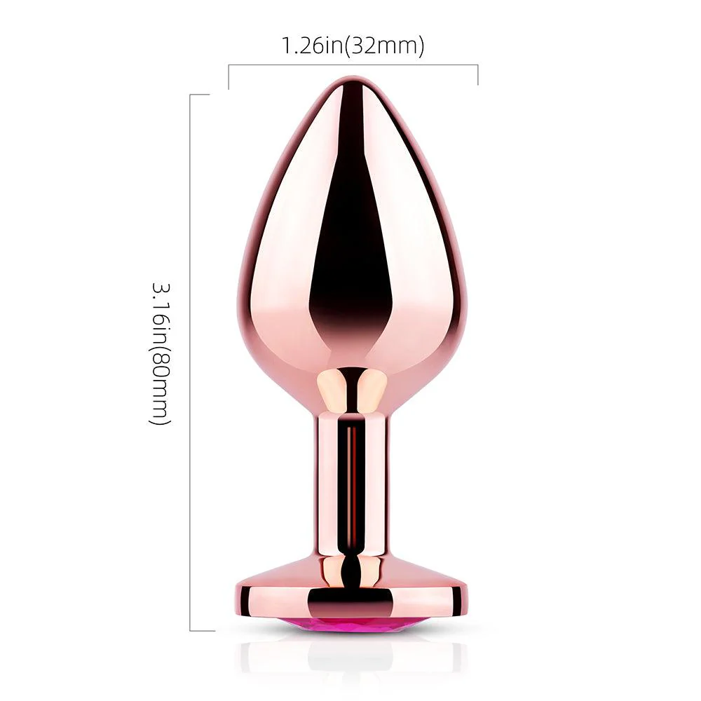 Pink Gem Rose Gold Metal Butt Plug - Image 6