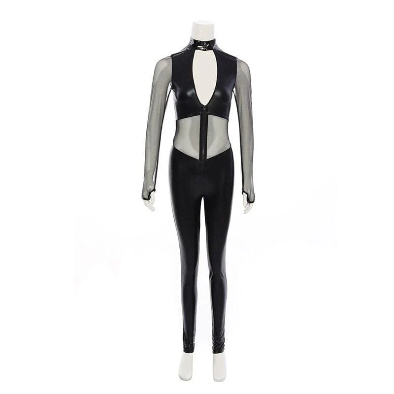 Policewoman - Erotic Costume Set With Handcuff & Whip Faux Leather Bodystocking For Woman - Image 5