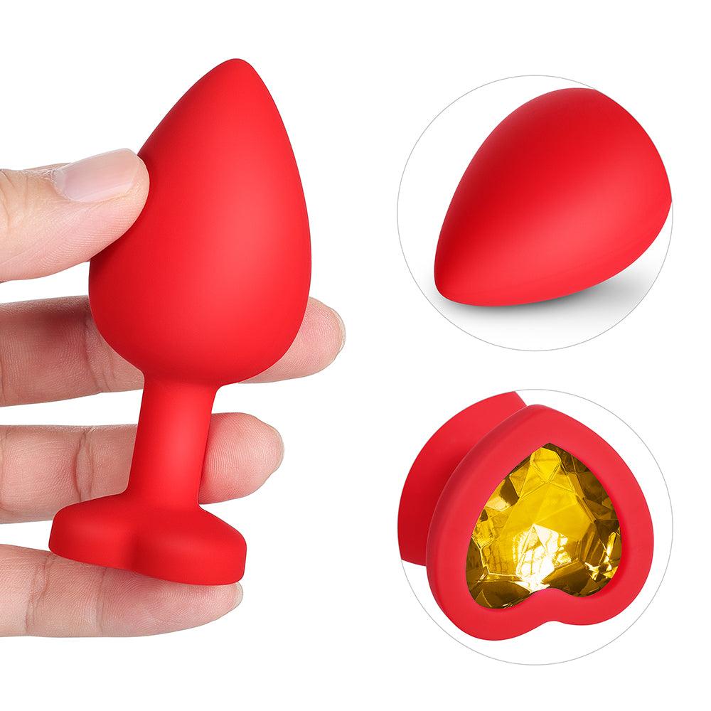 Yellow Gem Red Silicone Butt Plug Set - Image 4