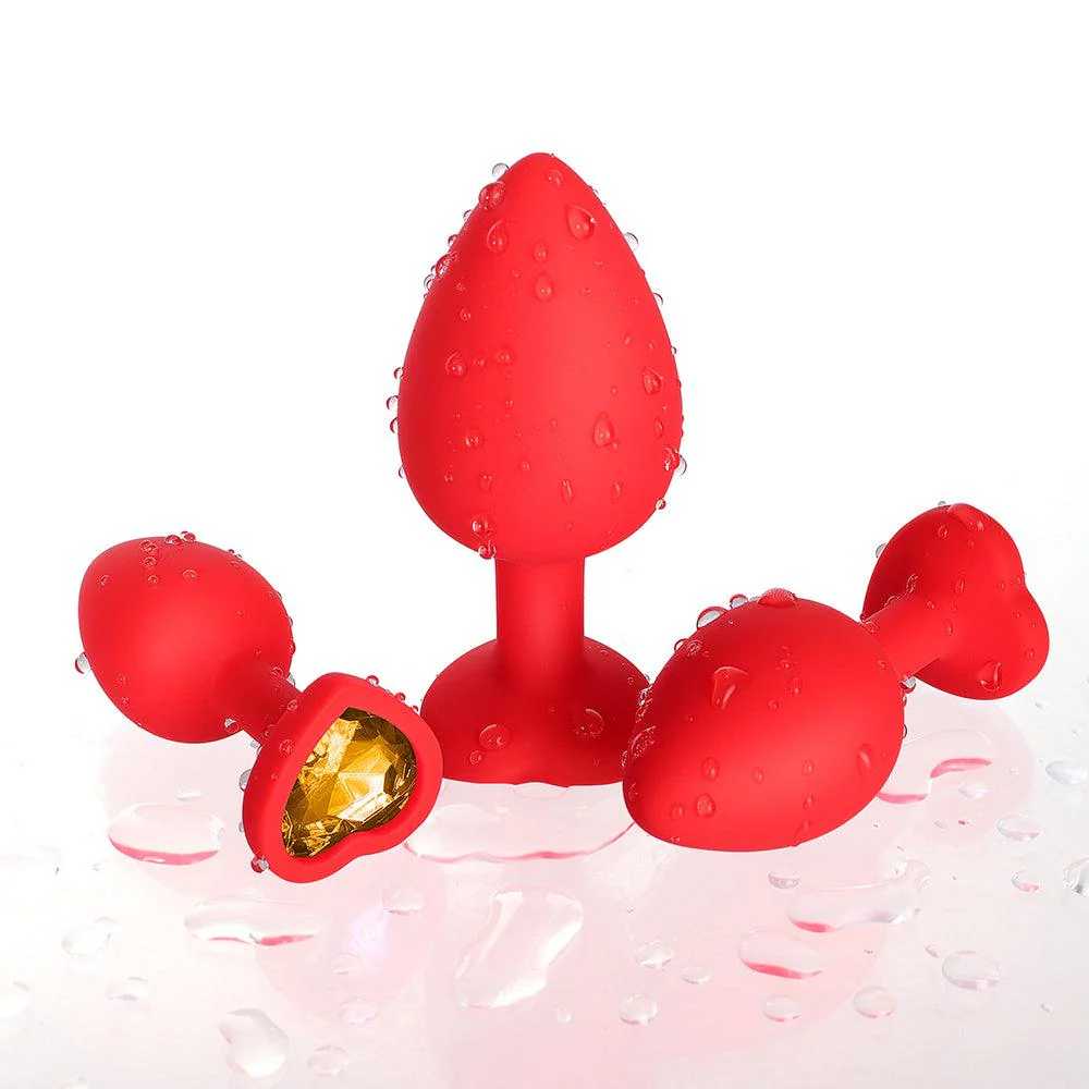 Yellow Gem Red Silicone Butt Plug Set - Image 5