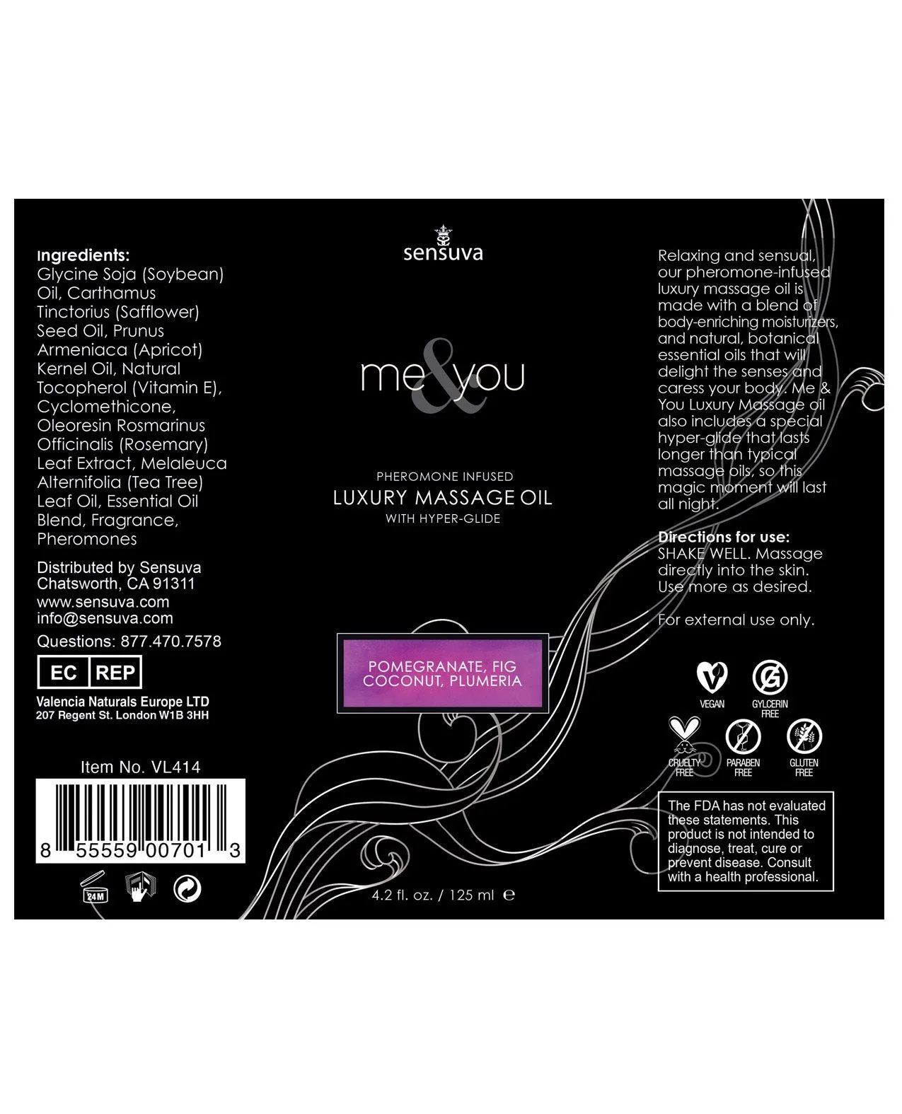 Sensuva Me & You Massage Oil - 4.2 oz Pomegranate Fig/Coconut Plumeria - Image 2