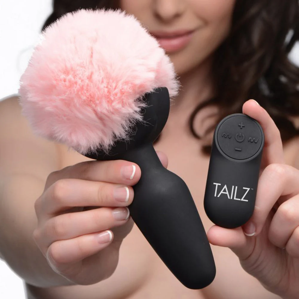 Vibrating Pink Bunny Tail Plug - Image 2