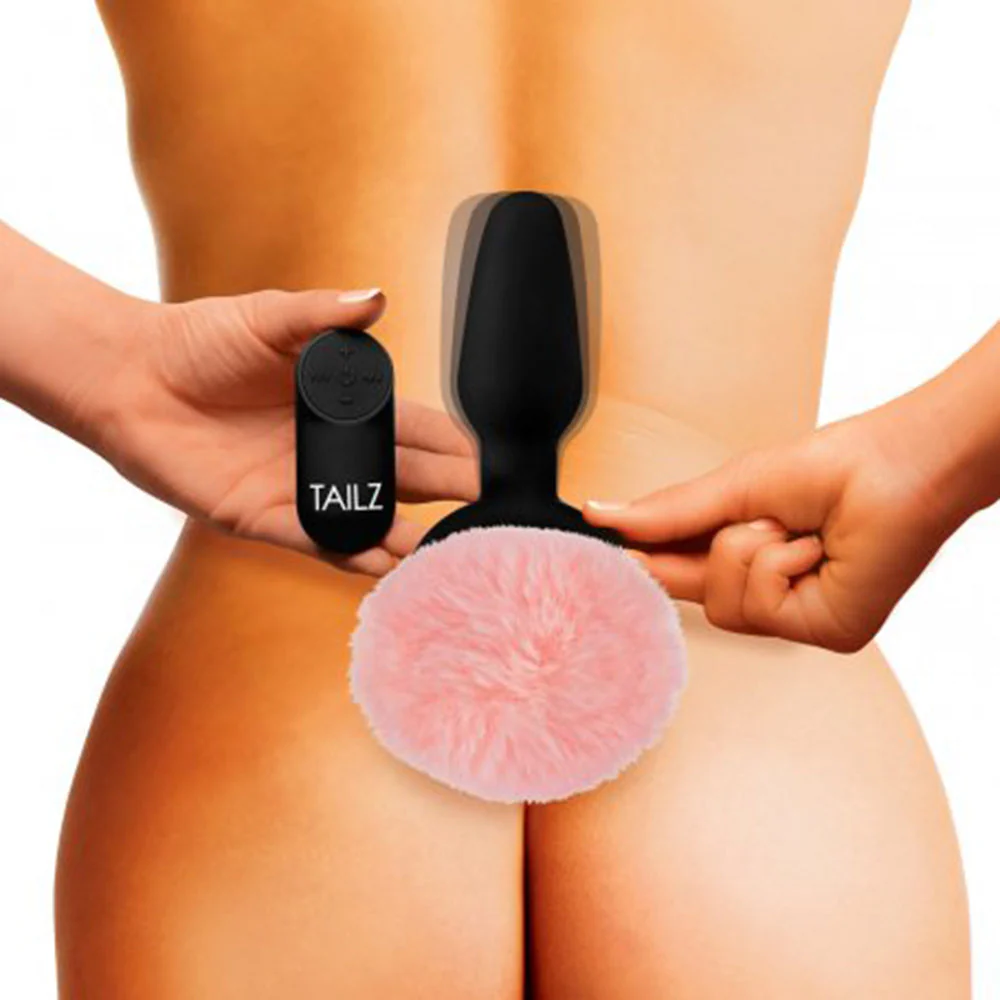 Vibrating Pink Bunny Tail Plug - Image 4