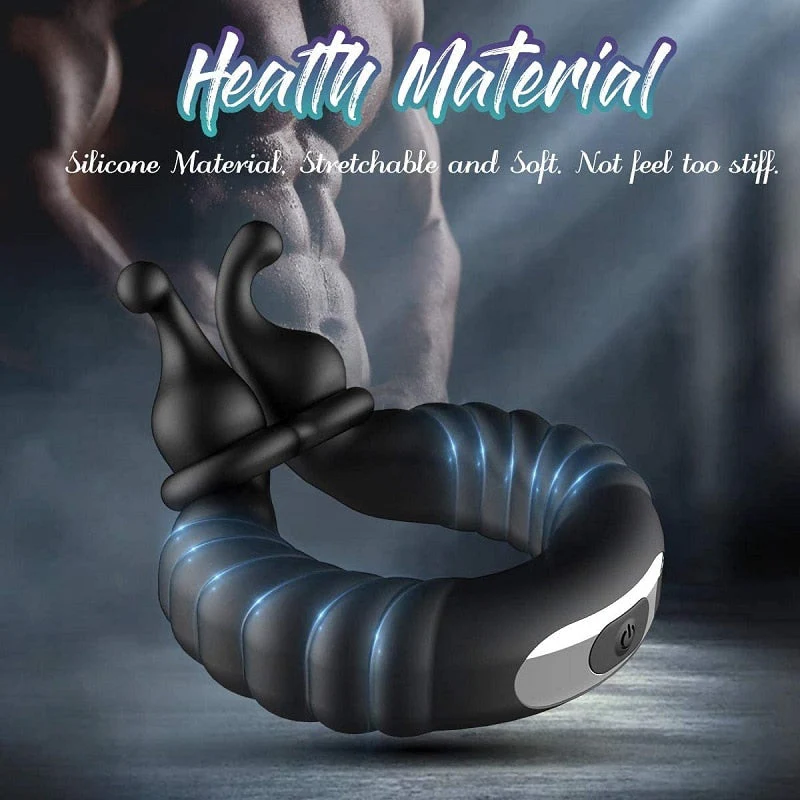 Vibrating Dual Penis Ring Dildo Vibrator Stretchy Adjustable Cock Ring - Image 3