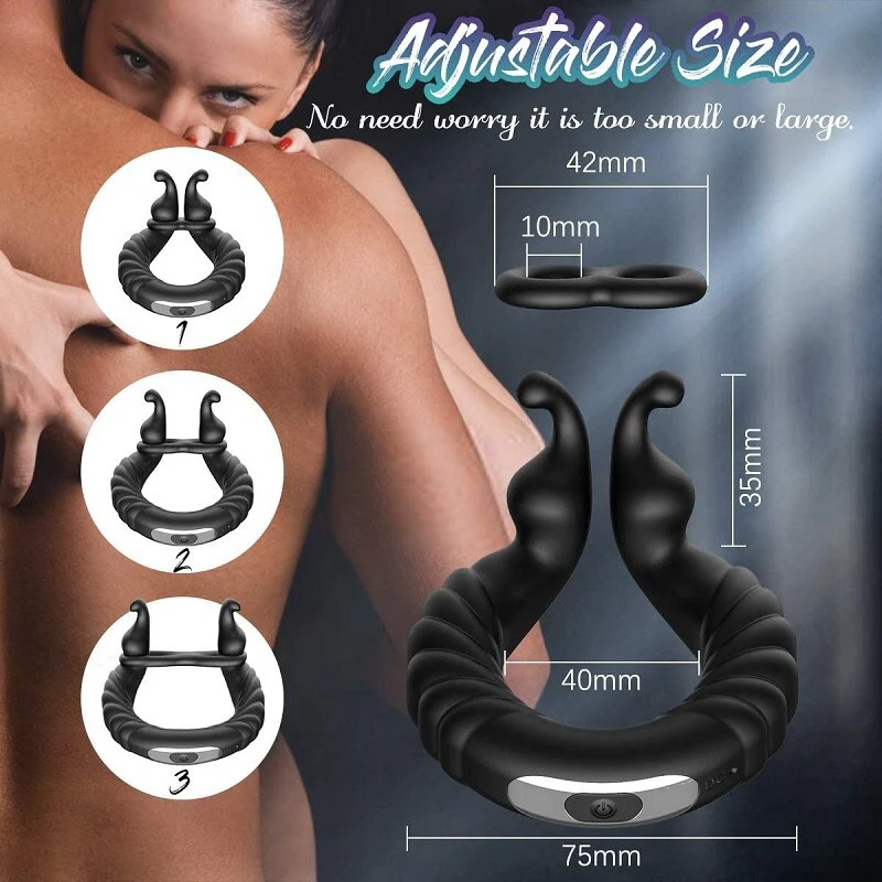 Vibrating Dual Penis Ring Dildo Vibrator Stretchy Adjustable Cock Ring - Image 4