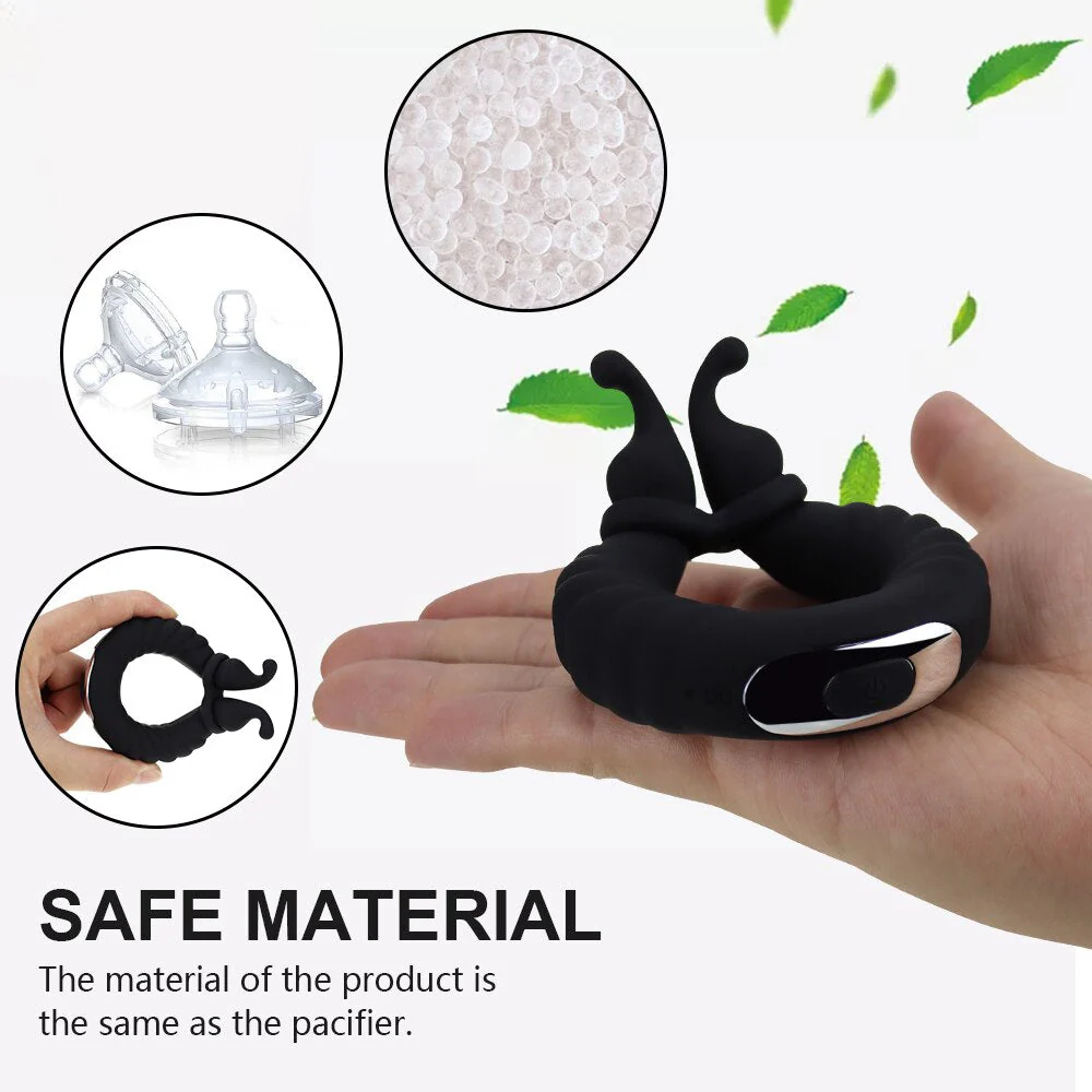Vibrating Dual Penis Ring Dildo Vibrator Stretchy Adjustable Cock Ring - Image 6