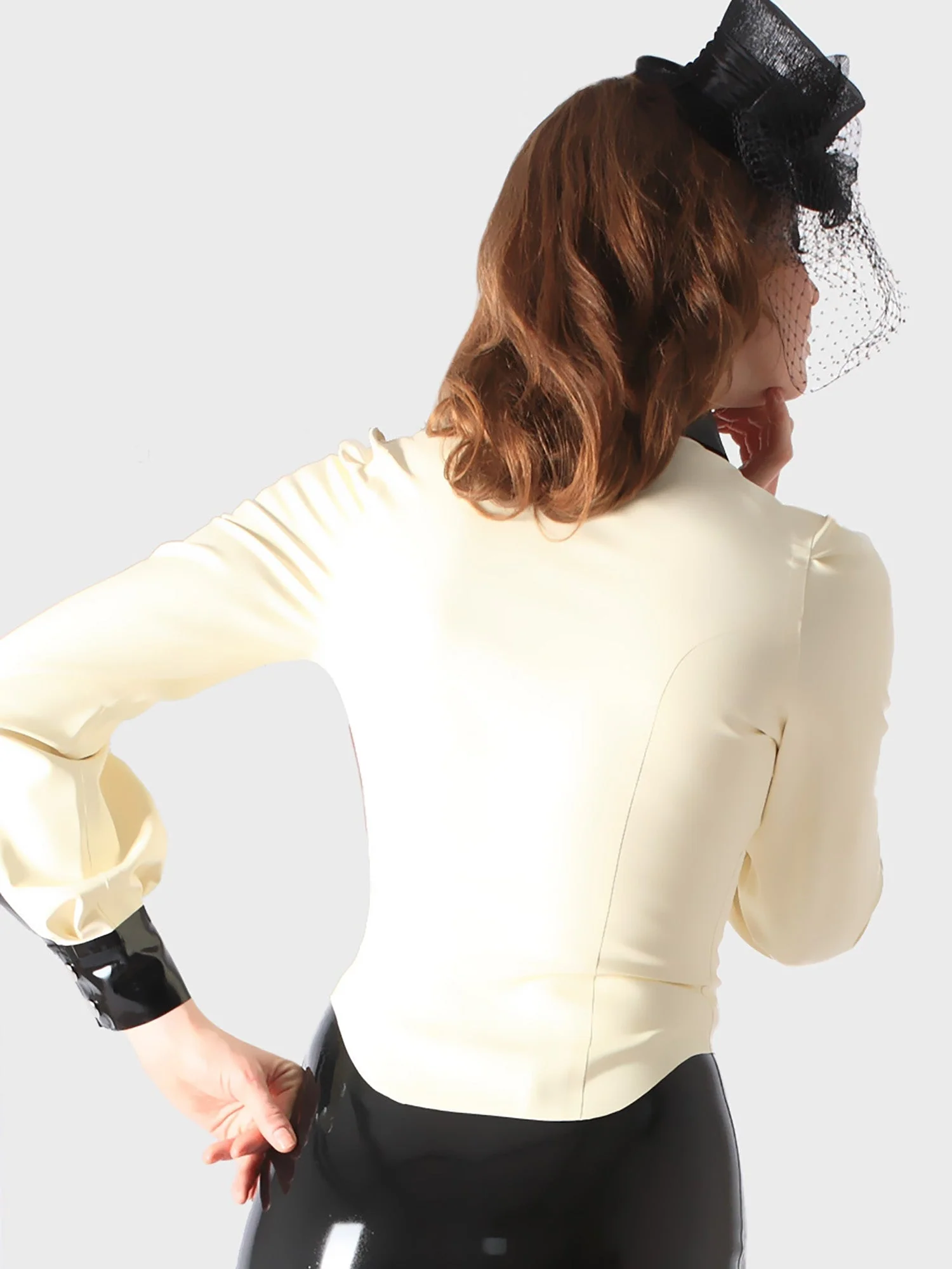White & Black Latex/Rubber Blouse - Image 3