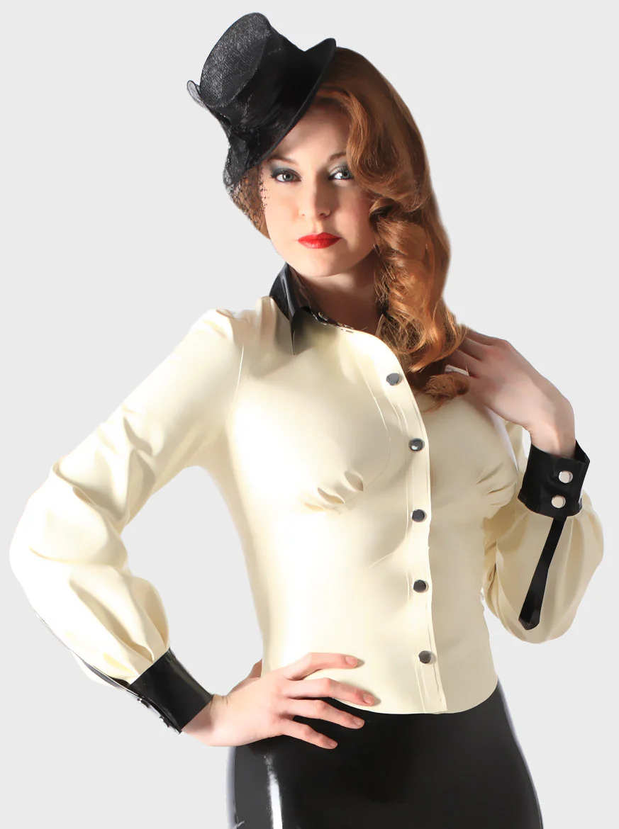 White & Black Latex/Rubber Blouse - Image 4